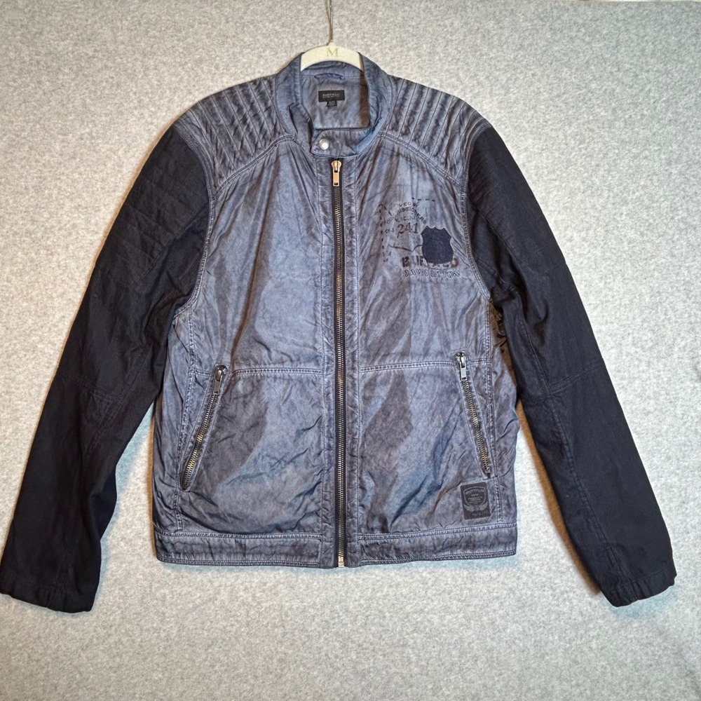 Distressed Gray Moto Jacket XL Mixed Media Biker Grunge David Bitton Streetwear